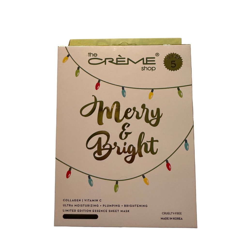 The Creme Shop Merry & Bright 5 Pack Essence Sheet Mask Collagen Vitamin C NEW